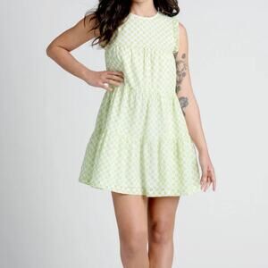 Mod Cloth Women's Day Tripping Flower Field Eyelet Mini Dress Medium Green